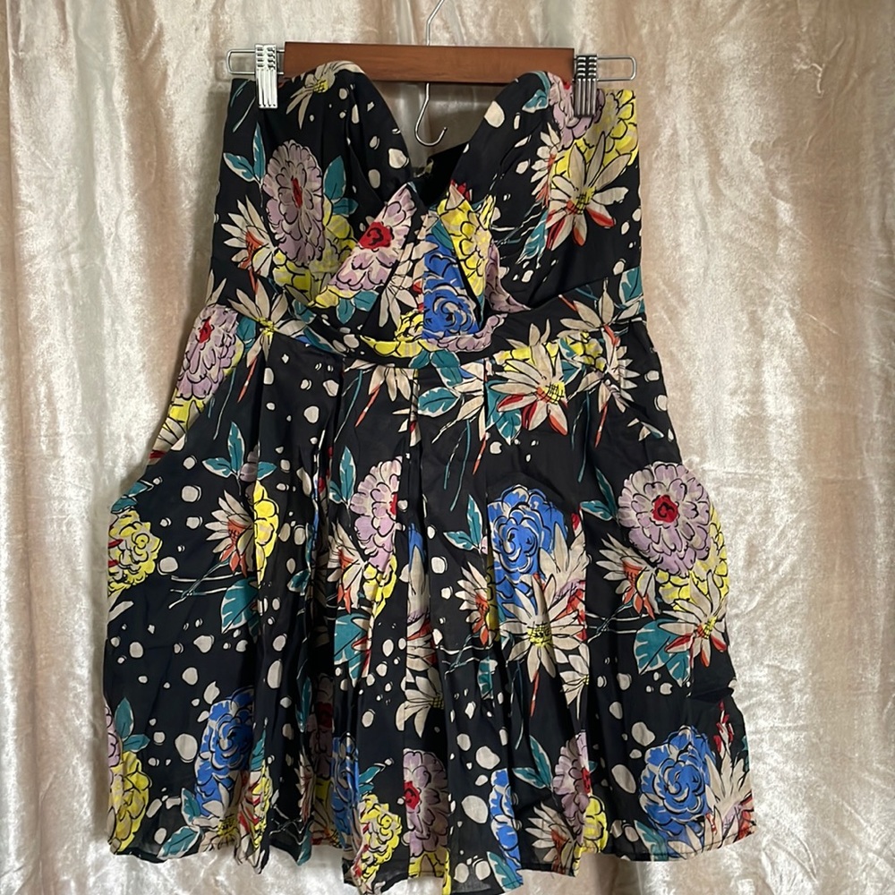 Anthropologie Strapless floral dress.